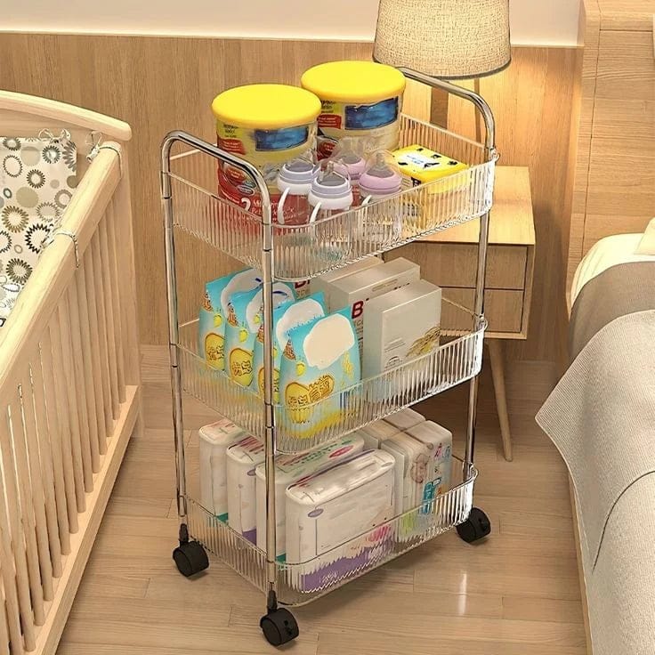 3-Tier Clear Acrylic Storage Cart with 360° Swivel Wheels - Durable, Space-Saving Design for Home