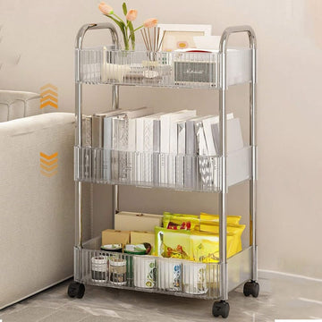 3-Tier Clear Acrylic Storage Cart with 360° Swivel Wheels - Durable, Space-Saving Design for Home